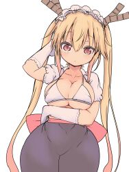 1girls bangs belly belly_button big_breasts blonde blonde_hair breasts cool-kyou_shinja dragon dragon_girl dragon_tail fair_skin female female_focus female_only horns large_breasts light-skinned_female light_skin long_hair midriff miss_kobayashi's_dragon_maid monster_girl navel solo solo_female solo_focus tail tohru_(dragon_maid)