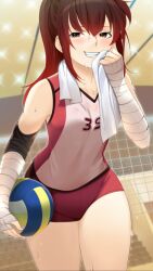 1girls ball eroblast female saki:eroblast sport sweat sweatdrop sweating thighs