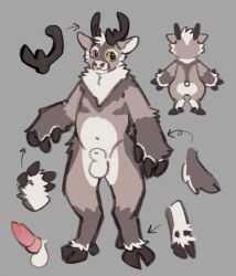 animal_genitalia anthro asnnonaka balls belly biped brown_antlers brown_body brown_fur brown_tail cervid cheek_tuft chest_tuft dark_antlers digitigrade elbow_tufts erection facial_tuft fully_sheathed fur genitals glistening glistening_eyes gloves_(marking) grey_background hi_res leg_markings looking_aside male male_only mammal markings navel penis pink_nose pink_penis scut_tail sheath short_tail simple_background slightly_chubby smile socks_(marking) solo standing tuft white_balls white_belly white_body white_fur white_inner_ear white_sheath white_tail yellow_eyes