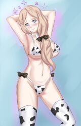 1girls alternate_costume ass_visible_through_thighs blonde_hair breasts cow_bikini cow_print female femsub fire_emblem fire_emblem:_three_houses hair_over_shoulder hypnosis large_breasts long_hair mercedes_von_martritz mind_control nintendo side_ponytail smeef solo