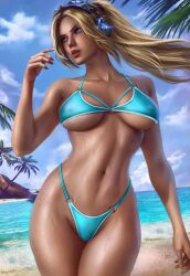 1girls beach big_breasts bikini blizzard_entertainment blonde_hair blonde_hair blue_eyes breasts high_resolution highres hourglass_figure large_breasts logan_cure long_hair nipple_bulge nova_(starcraft) ponytail starcraft starcraft_2 underboob