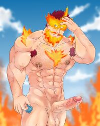 balls bara dilf endeavor_(my_hero_academia) enji_todoroki gay jabuhusky male male_only muscles muscular musk my_hero_academia nude penis solo solo_male sweaty