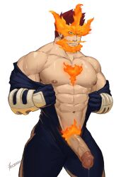 1boy balls bara dilf endeavor_(my_hero_academia) enji_todoroki gay male male_only muscles muscular muscular_male my_hero_academia penis precum solo solo_male sweaty whyhelbram