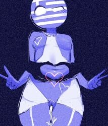 anthro blue_legwear blue_thigh_highs blush breasts countryhumans countryhumans_girl cum cum_in_pussy cum_inside double_v grabbing_stomach greece_(countryhumans) heart impregnation legwear oceanic_pallete peace_sign pussy small_breasts stomach thighhighs thighs