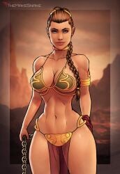 1girls abs belly_dancer belly_dancer_outfit blue_eyes braid braided_hair brown_hair cleavage enslaved_royal everhobbes female female_only fit_female harem_girl harem_outfit large_breasts loincloth long_hair looking_at_viewer princess_leia_organa slave slave_bikini slave_collar slave_leia slave_outfit slavegirl solo star_wars themakesnake thick_thighs voluptuous wrong_eye_color