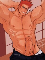 balls bara biceps bodybuilder daddy dilf endeavor_(my_hero_academia) enji_todoroki erection gay hairy_chest male male_only mature_male muscles muscular muscular_male my_hero_academia pecs penis solo solo_male stormcallart thick_penis uncle zaddy