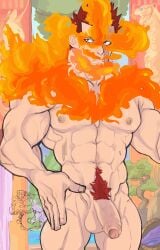 1boy balls bara dilf endeavor_(my_hero_academia) enji_todoroki fire gay male male_only muscles muscular my_hero_academia nude nude_male penis scullvi solo solo_focus solo_male