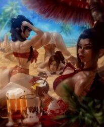 3girls animated ass avatar_the_last_airbender azula beach bouncing_breasts breasts clothed clothing ecchioni female female_only fire_nation huge_ass huge_breasts human jack-o_pose large_breasts looking_at_viewer loop mai_(avatar) nipple_slip nipples no_sound skimpy swimsuit ty_lee video