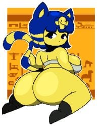 1girls 2022 animal_crossing animal_ears ankha ankha_(animal_crossing) anthro anthro_only ass big_ass big_breasts big_butt black_socks blue_eyes blue_hair bottom_heavy bottomless breasts butt cat_ears cat_tail clothed clothes clothing domestic_cat egyptian felid feline felis female female_anthro female_only fur furry furry_only hair hi_res highres huge_ass huge_breasts huge_butt kneeling looking_at_viewer looking_back mammal mostly_nude nintendo no_humans nub_feet on_knees pixel_art raised_tail rear_view short_hair shortstack sideboob socks solo solo_female solo_focus striped_tail stripes tail thick_thighs thighs topwear tubetop uraeus video_games white_border windreg yellow_body yellow_fur