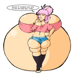 big_ass big_breasts hyper_pregnancy looking_at_viewer looking_back misaki_fukuoka(oc) nasuokaa-san pink_hair plump_lips ponytail pregnant thick_thighs