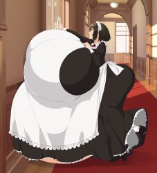 1girls ass belly belly_expansion big_ass big_belly big_breasts breasts brown_hair female female_focus female_only giant_breasts gigantic_breasts huge_ass huge_belly huge_breasts hyper hyper_belly hyper_breasts hyper_pregnancy maid maid_headdress maid_uniform massive_belly massive_breasts medium_hair pregnant ready_to_pop round_belly round_breasts saburox solo top_heavy