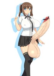 breasts dickgirl futanari huge_balls huge_cock huge_testicles hyper hyper_balls hyper_penis kinoko penis school_uniform schoolgirl tagme