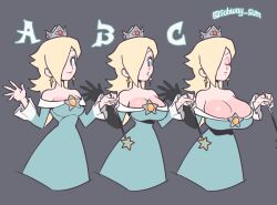 1girls alternate_breast_size artist_name bare_shoulders big_breasts breast_expansion breasts cleavage expansion eyebrows eyelashes female female_only grey_background growth huge_breasts human human_only humanoid large_breasts mario_(series) nintendo princess_rosalina simple_background solo solo_female subway_sum super_mario_galaxy text voluptuous watermark