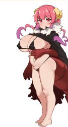 1girls ass big_breasts blush breasts eye_contact female high_resolution horns huge_breasts ilulu_(dragon_maid) looking_at_viewer micro_bikini miss_kobayashi's_dragon_maid nipple_bulge pussy red_eyes red_hair shortstack smaller_female solo standing tail thick_thighs thighs todding uncensored