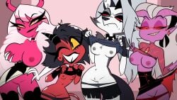 4girls accurate_art_style big_breasts black_hair breast_grab breast_size_difference breasts breasts_out busty clothed clothing curvy cute demon demon_girl drpizzaboi1 edit erect_nipples exposed_breasts female female_focus female_only females females_only fur furry glasses grey_hair helluva_boss hi_res huge_breasts large_breasts lipstick looking_at_viewer loona_(helluva_boss) mayberry_(helluva_boss) medium_breasts millie_(helluva_boss) naughty_face nipples partially_clothed pink_hair presenting presenting_breasts presenting_pussy pussy shortstack smile tail thick_thighs top_heavy verosika_mayday_(helluva_boss) vivienne_medrano wide_hips