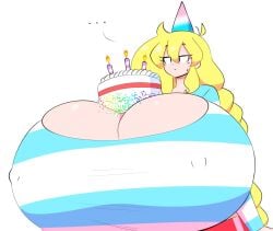 ... 1girls 2022 birthday_cake birthday_hat blonde_hair braided_hair braided_ponytail breasts cake candle cassie_(theycallhimcake) cleavage female female_focus gigantic_breasts happy_birthday huge_breasts hyper hyper_breasts long_hair massive_breasts nipple_bulge simple_background solo solo_female solo_focus spoken_ellipsis theycallhimcake top_heavy white_background