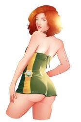 artist_request big_ass female grand_theft_auto grand_theft_auto_v green_eyes jenny_hall lipstick looking_at_viewer looking_back nopixel policewoman red_hair short_shorts tagme_(artist) tattoo