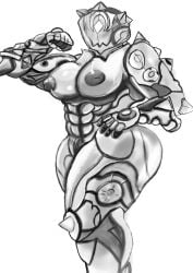 2d 2d_(artwork) 2d_artwork abs biceps hildryn_(warframe) monochrome muscular muscular_female thick_thighs warframe