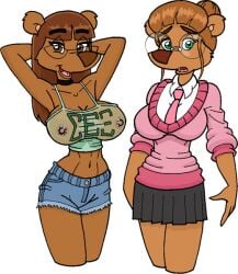 2girls anthro bear college female fur furry glasses greg_panovich jennifer_(greg_panovich) school_uniform schoolgirl sorority student teacher