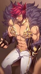 1boy abs amber_eyes animated bara cum cum_on_chest cum_on_self cum_on_upper_body cumshot erect_nipples erection fingerless_gloves gay handjob_with_gloves holding_penis league_of_legends male_only masturbation muscular no_sound orgasm_from_masturbation pants_down pecs penis_grab red_hair scar_across_nose scar_on_face sett solo_male tagme video yaoi