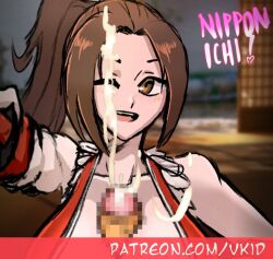 1boy 1girls big_breasts censored cum king_of_fighters mai_shiranui mosaic_censoring paizuri preview snk vkid