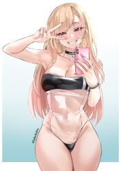 alternate_costume blonde_hair breasts cellphone choker ebakubaku female female_only girl gris_swimsuit gyaru kitagawa_marin light-skinned_female light_skin long_fingernails solo solo_female sono_bisque_doll_wa_koi_wo_suru swimsuit v v_over_eye