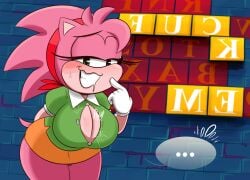 amy_rose big_butt bursting_breasts button_pop classic_amy_rose drooling horny how_will_pit_figure_this_out huge_breasts large_breasts ota_(artist) pink_fur sega skirt sonic_(series) sonic_mania sonic_the_hedgehog_(series) thick_thighs