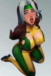 1girls ahe_gao alternate_version_available anna_marie awaiting_cum bodysuit breasts brown_hair female female_only fortnite green_eyes hands_behind_back headband kneeling large_breasts lipstick long_hair marvel open_mouth postblue98 rogue_(fortnite) rogue_(x-men) solo superheroine tongue_out two_tone_hair white_hair x-men