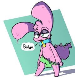 anthro ball_bulge balls bulge clothing genitals goo_creature hi_res male pink_body pinky_(lewdpurplgoo) rabblet solo solo_focus underwear