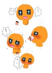 1girls anthro artist_request blush disembodied_penis drooling japanese_text memetchi nervous pussy tagme tamagotchi