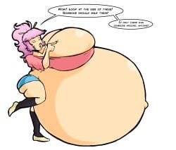 big_breasts hyper_pregnancy large_ass misaki_fukuoka(oc) nasuokaa-san pink_hair plump_lips ponytail pregnant thick_thighs