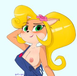 alluring-taili anthro big_breasts blush breasts coco_bandicoot crash_(series) female fur furry nipples overalls