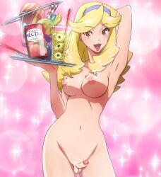 1futa amber_eyes anonfutashopper_(editor) areolae arm_up armpits balls big_breasts blonde_hair blush breasts erection futa_only futanari hairband honey_(space_dandy) human large_breasts light-skinned_futanari light_skin long_hair nude one_arm_up pale_skin penis purple_hairband small_balls small_penis solo space_dandy standing waitress