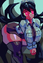 black_hair filia_(skullgirls) huge_ass huge_breasts noonun samson_(skullgirls) skullgirls thick_thighs thunder_thighs wide_hips