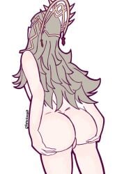 ass ass_hold back back_view bangs bare_back big_ass completely_nude fire_emblem fire_emblem_heroes grey_hair hyperkiara69 long_hair nintendo nude nude_female veronica_(fire_emblem) white_background