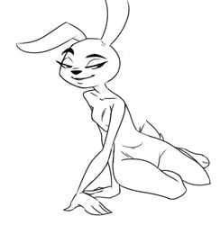 anthro black_and_white black_nose female female_only fur furry furry_ears kc kneeling line_art long_ears mascot monochrome nude open_eyes rabbit rule_63 solo trix trix_rabbit white_background