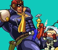 blue_pikmin captain_falcon crossover cum cum_on_helmet f-zero handjob interspecies male_only nintendo olimar pikmin pikmin_(species) red_pikmin super_smash_bros. yellow_pikmin