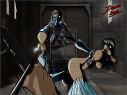 1boy 1girls 2010 2d danilo fatality ice mileena mortal_kombat nipples partial_encasement scared sub-zero tagme torn_clothes unseen_male_face watermark