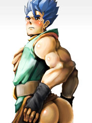 1boy 2010 ass bara biceps blush bottomless butt_focus clothing color dat_ass digital_media_(artwork) dragon_quest dragon_quest_vi hero_(dq6) human male male_only muscle muscular muscular_male presenting solo tagme winemvee