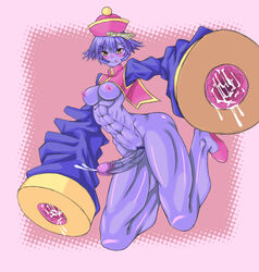 1futa abs aonozakura_aruto artificial_vagina blue_hair blush breasts calf_muscles capcom censored chinese_clothes clothing cum darkstalkers futa_only futanari futanari_kamen futanari_vampire hat hsien_ko intersex jiangshi lei-lei lei_lei muscle muscular_futanari nipples penis pubic_hair purple_skin small_breasts solo tongue veins veiny_penis yellow_eyes