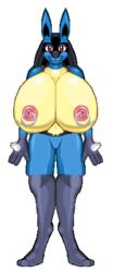 animated bad_anatomy bouncing bouncing_breasts female_pokemon gif hyper hyper_breasts looking_at_viewer loop looping_animation lucario mask_(marking) naked naked_female nintendo nipple_piercing nude nude_female paws pixel_animation pixel_art pokemon pokemon_(species) puffy_nipples red_eyes shiny_breasts shiny_skin shorts soft_shading solo solo_anthro solo_female transparent_background unnoticeableperson yellow_breasts