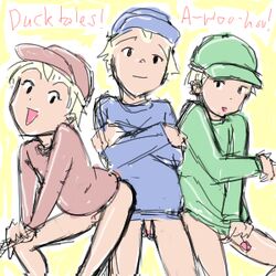 3boys dewey_duck disney ducktales huey_duck louie_duck male male_only penis rough_sketch tagme