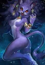 anthro ass belladonna_(trials_of_mana) breasts ear_piercing ear_tuft feline feline_humanoid female female_only jewelry juliathedragoncat lion lioness looking_at_viewer mammal mammal_humanoid necklace no_nipples open_mouth purple_body purple_fur purple_hair red_sclera solo solo_female square_enix tagme tail trials_of_mana white_fur yellow yellow_eyes yellow_pupils