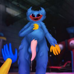 blue_fur digital_media_(artwork) huggy_wuggy penis poppy_playtime purple_eyes serg_(artist) smiling_at_viewer