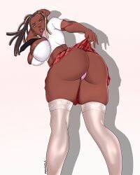 dark-skinned_female dark_skin dreadlocks frostyfins lifting_skirt looking_at_viewer master_raven pizzayola school_uniform schoolgirl solo tekken undercut undercut_dreads