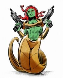 9breaker9 abs enter_the_gungeon female gorgon green_lips green_skin gun guns holding_gun muscular snake snake_hair snakes tagme the_gorgun_(enter_the_gungeon) yellow_eyes