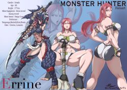 1girls character_sheet creampieart1 errine greatsword hunter monster_hunter original_character pink_hair