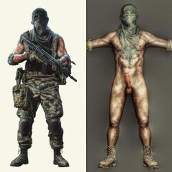 1boy bara black_ops black_ops_3 call_of_duty fight_boner gay gloves gun josef_krueger male male_only male_solo mask military modern_warfare muscular nude penis shemagh soldier solo tactical_gear warzone