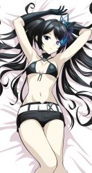 1girls black_bikini black_hair black_rock_shooter black_rock_shooter_(character) black_rock_shooter_fragment blue_eyes blue_flame choker dakimakura elishka_(black_rock_shooter_fragment) female female_only garo_(artist) gloves long_hair navel shorts small_breasts solo star_eye tagme twintails