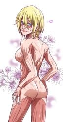 annie_leonhardt ass attack_on_titan back blonde_hair blue_eyes female_titan hands_on_hips kenji_siao looking_back shingeki_no_kyojin short_hair